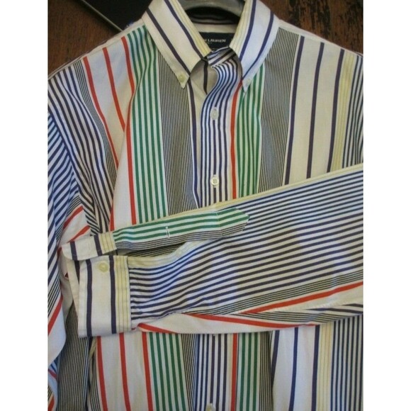 HTF VTG 1980s MULTICOLOR Polo Ralph Lauren Golf Striped Button Down Shirt XL